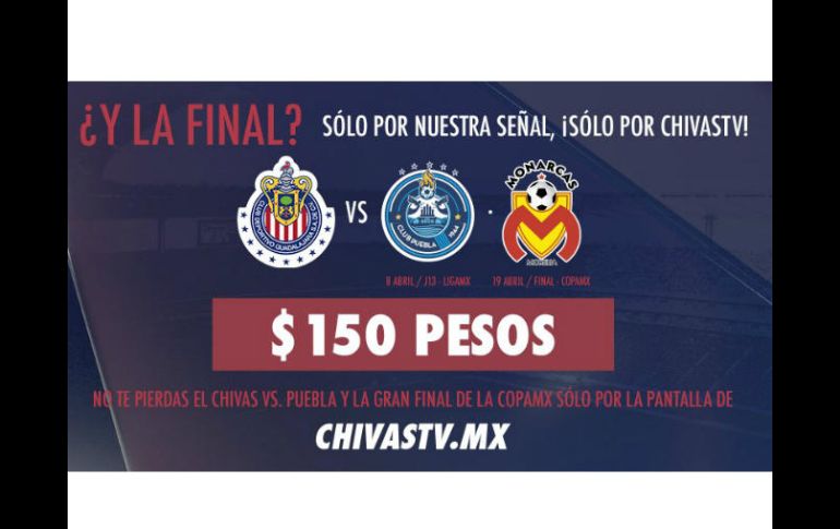 El precio que le han puesto es de 150 pesos y se tendrá acceso al partido ante Puebla y la final de la Copa MX, frente al Morelia. TWITTER / @chivastvmx