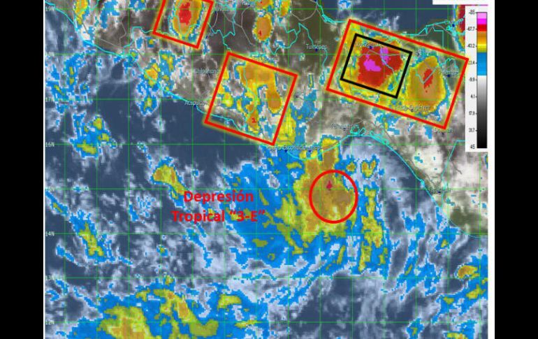 La depresión tropical 3-E avanza hacia el noroeste a siete kilómetros por hora. TWITTER / @conagua_clima