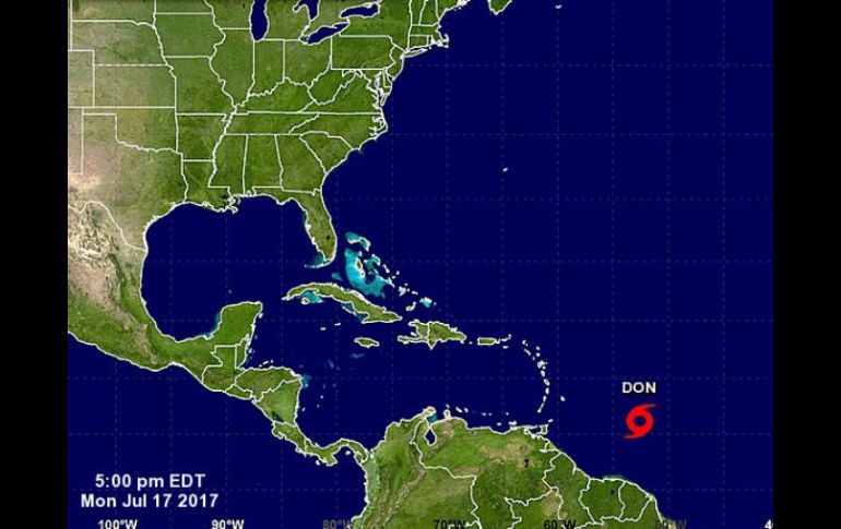 La tormenta tropical 'Don' se encuentra al este de la islas caribeñas de Barlovento. ESPECIAL / http://www.nhc.noaa.gov