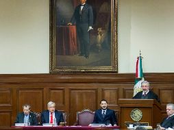 Aguilar Morales pronunció su discurso ante el presidente de la República, Andrés Manuel López Obrador. NTX/J. Pazos