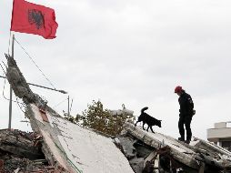 Un miembro del equipo de búsqueda y rescate de Croacia busca este jueves entre los escombros de un edificio después de un terremoto en Durres, Albania. EFE / M. Dibra