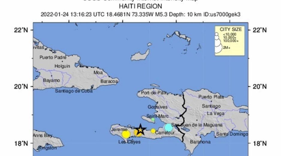 Al terremoto en Haití le siguió una decena de réplicas, entre ellas una de magnitud 5.1 en menos de una hora. EFE/ USGS