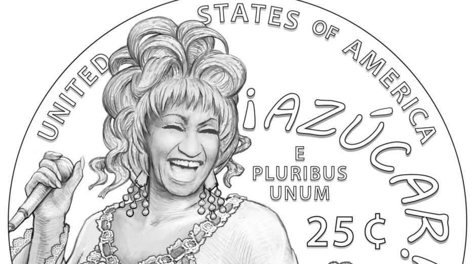 Pieza artística de cómo será la moneda de Celia Cruz que circulará en Estados Unidos en 2024. EFE/ Casa Moneda EU