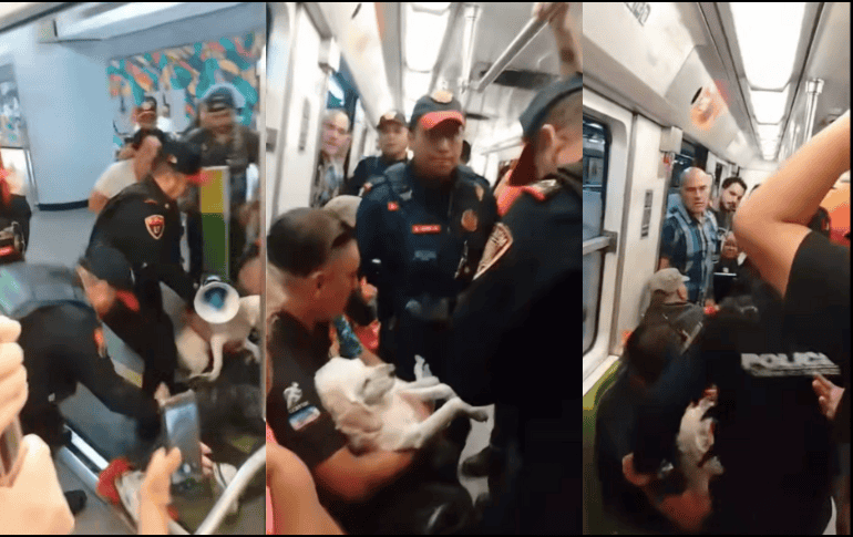 Pese a que el hombre les explicó a los uniformados que estaba haciendo uso del Metro por una emergencia veterinaria, la Policía ignoró sus palabras. ESPECIAL.