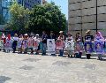 Los familiares de los 43 estudiantes desaparecidos en Iguala, Guerrero, en septiembre de 2014, se reunieron en la Estela de Luz como parte de una jornada de seis días llamada "La Verdad y Justicia a la Deriva". SUN / V. Rosas